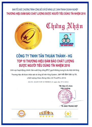 Chứng chỉ, chứng nhận - Công Ty TNHH Tân Thuận Thành - HG